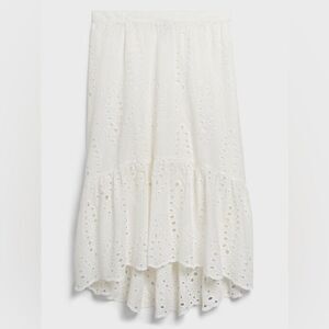 Banana Republic Off White Eyelet Midi Hi Low Skirt Pull On Sz LP Feminine